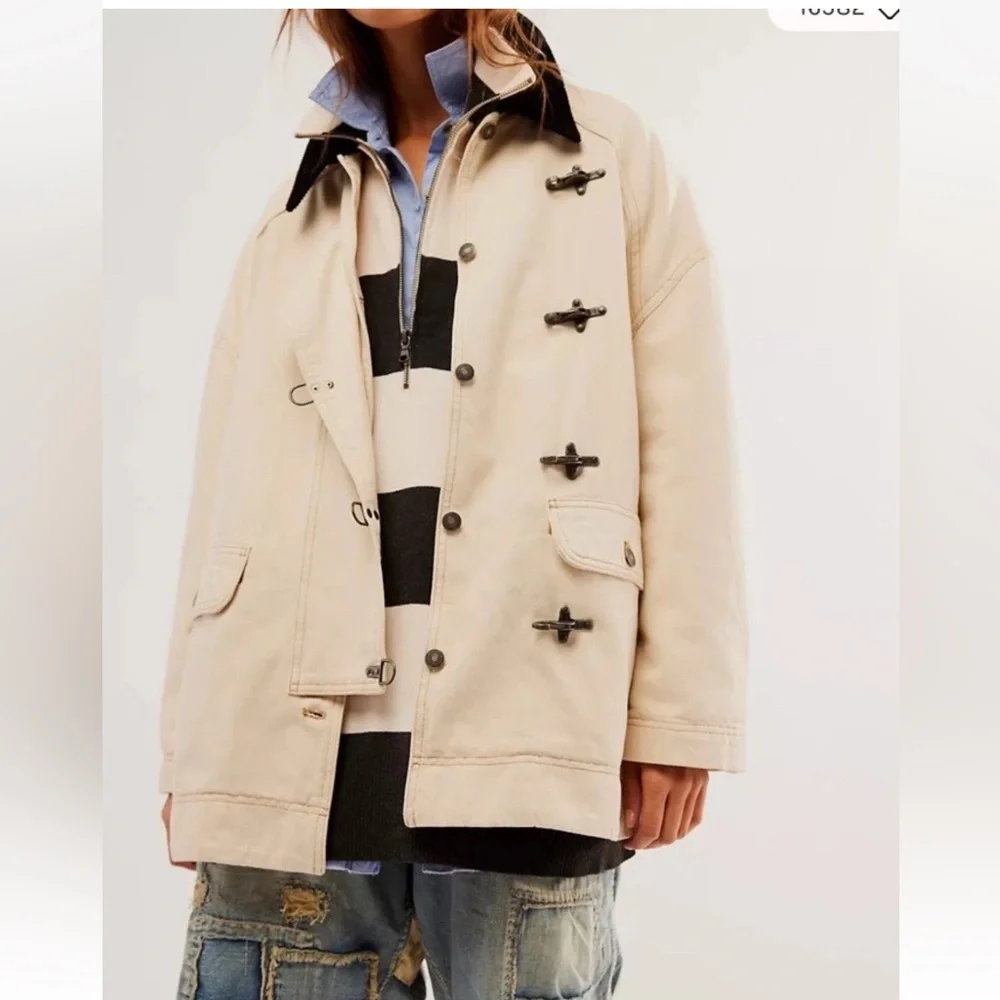 Free People Denim Barn Coat We The Free Denim Button Hook Closures  Ecru - Picture 5 of 8